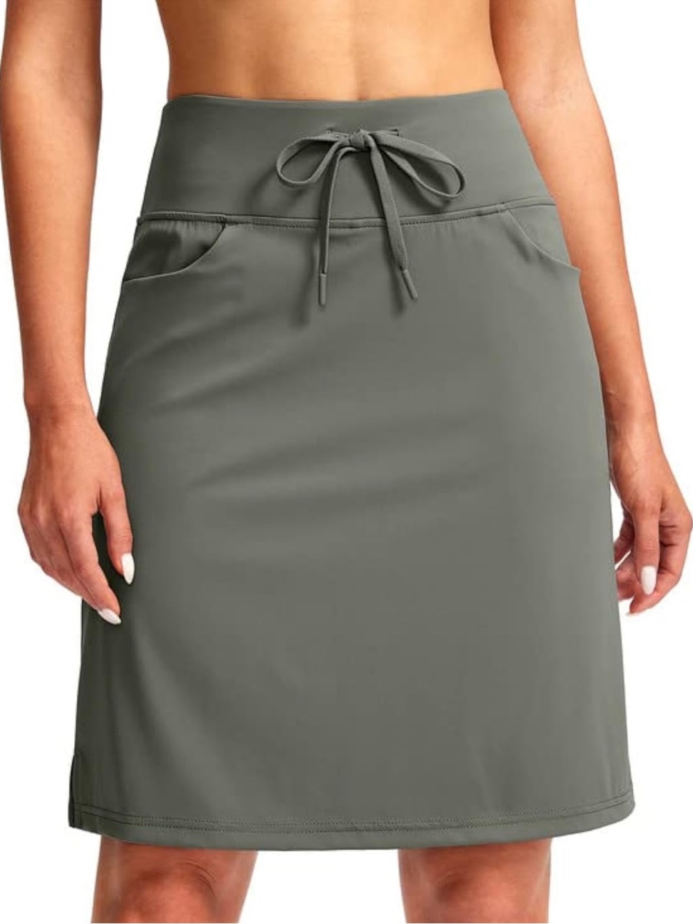 SANTINY Modest Knee Length High Waist Skirt in Light Grey